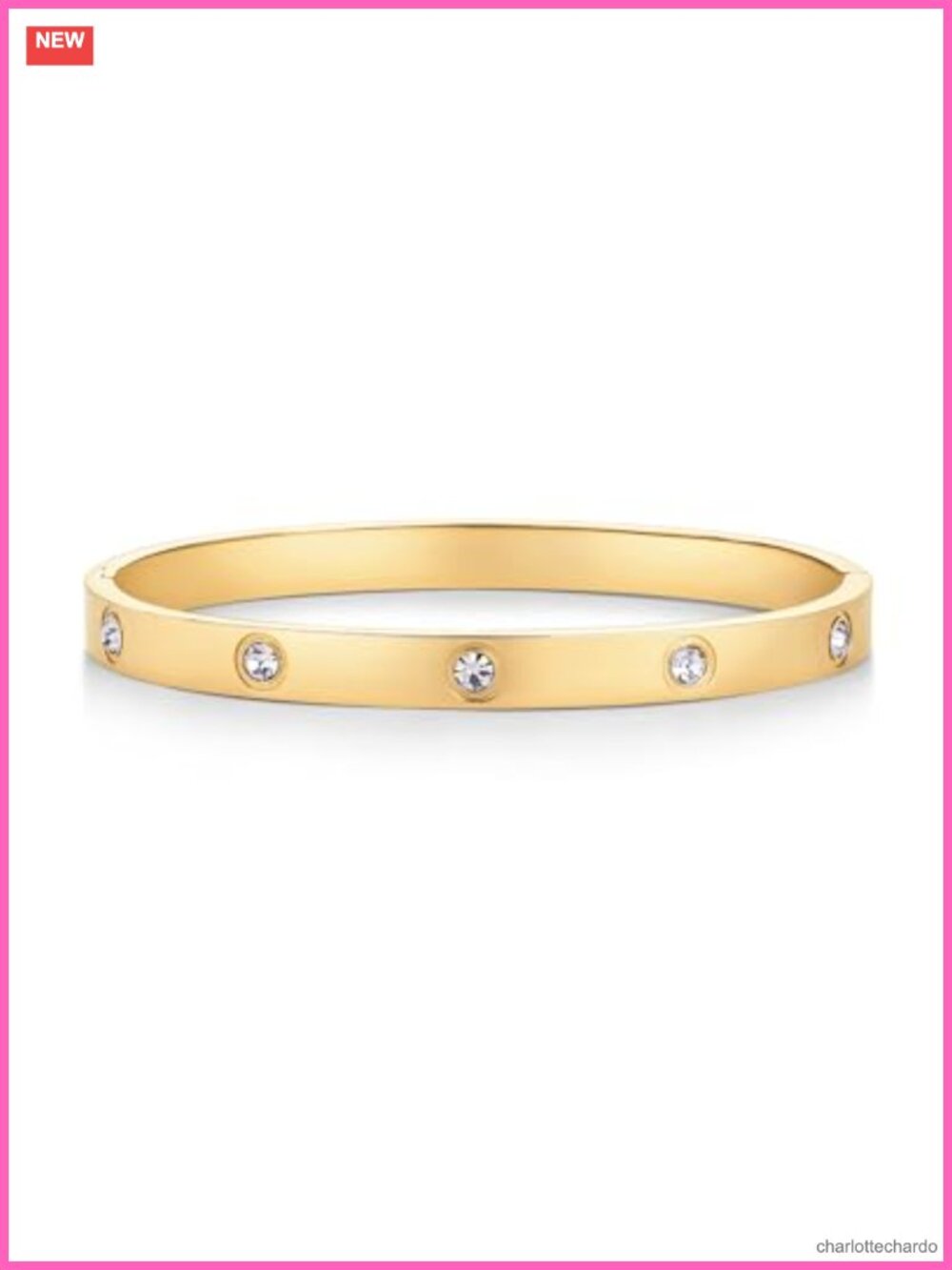 14K Gold Plated Cubic Zirconia Waterproof Bangle Bracelet Hinge Clasp